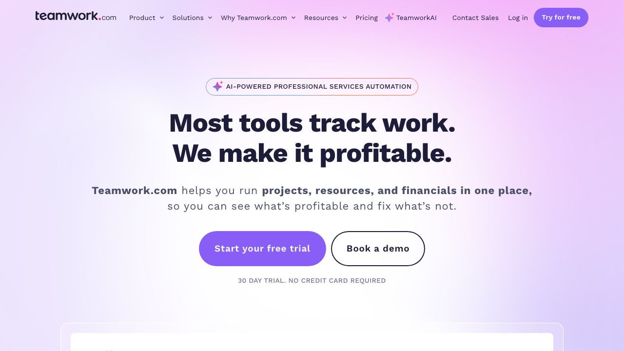 Teamwork official website preview