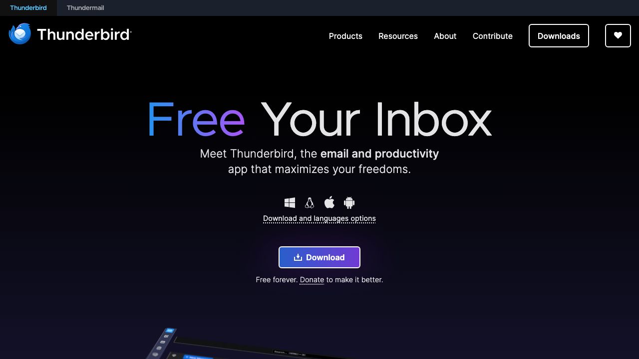 Thunderbird Email Client official website preview