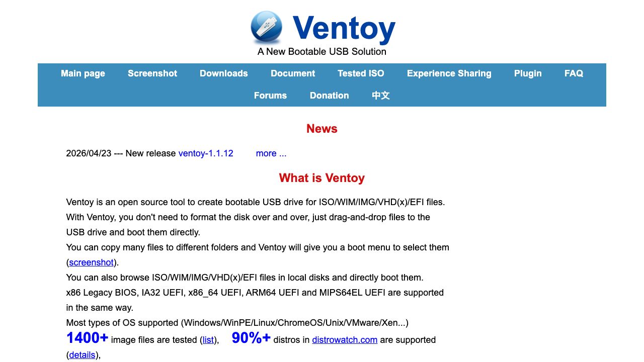 Ventoy official website preview