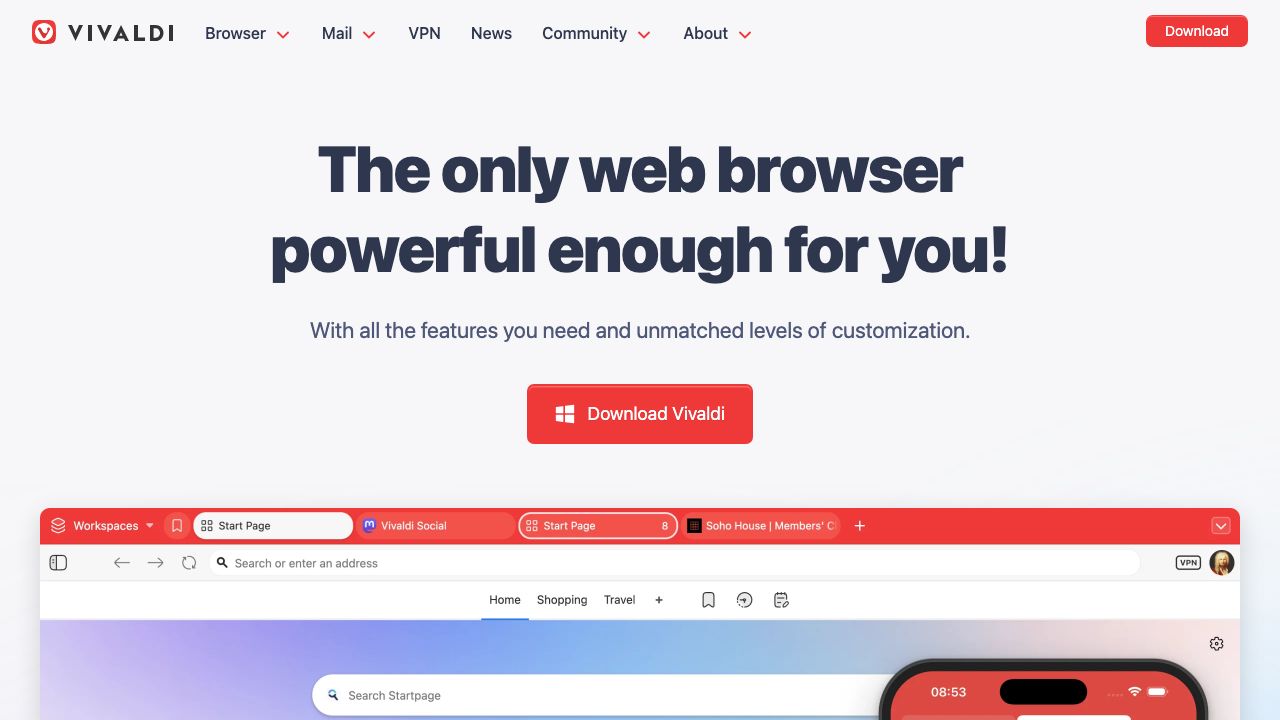 Vivaldi Browser official website preview