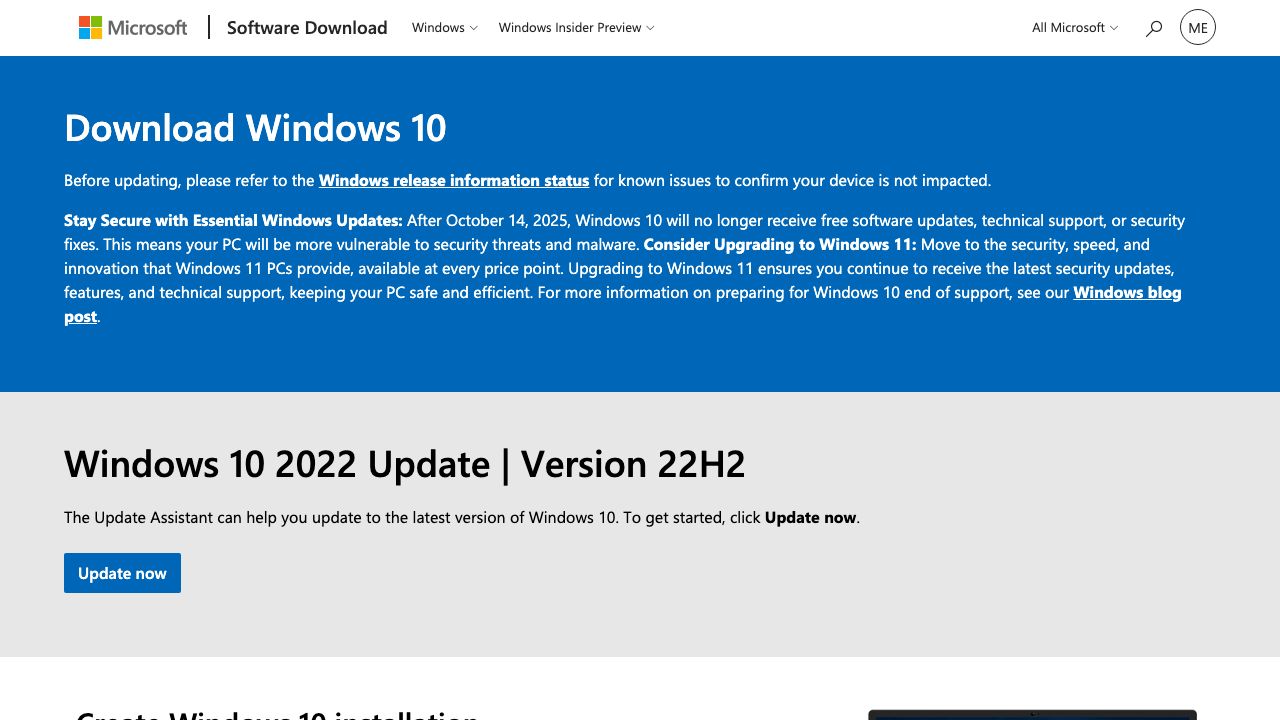 Windows 10 ISO official website preview