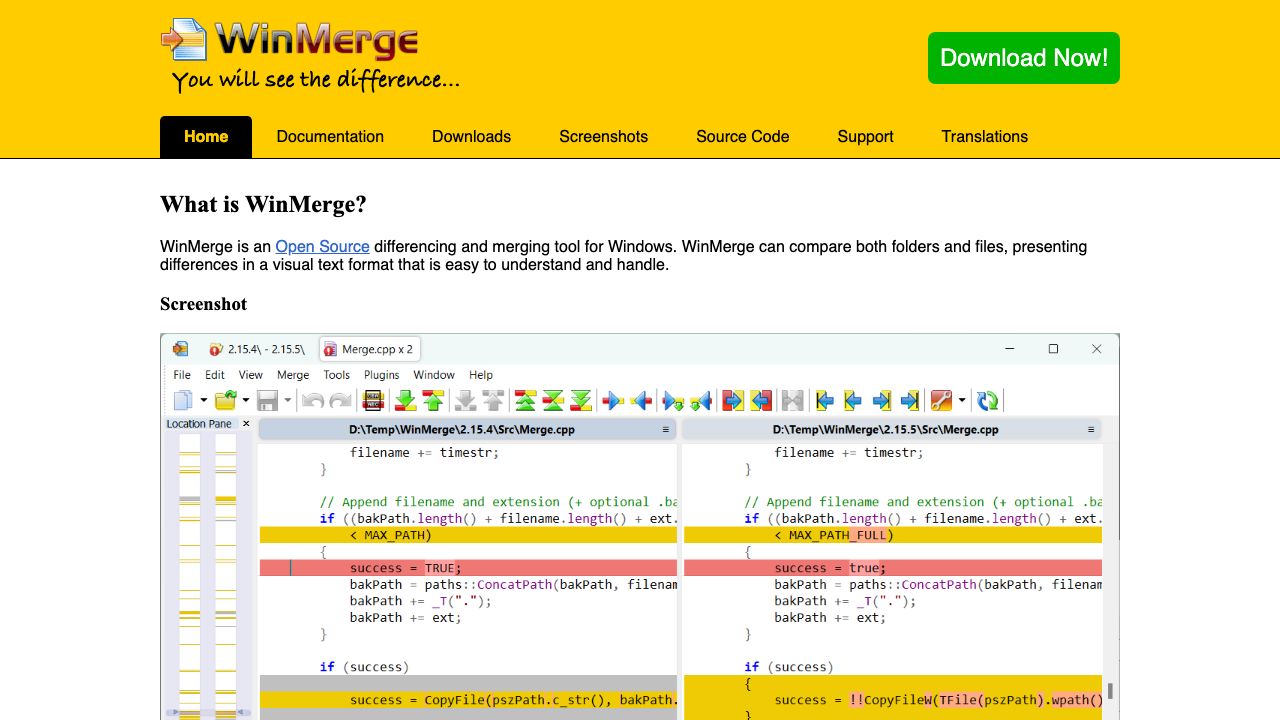 WinMerge official website preview