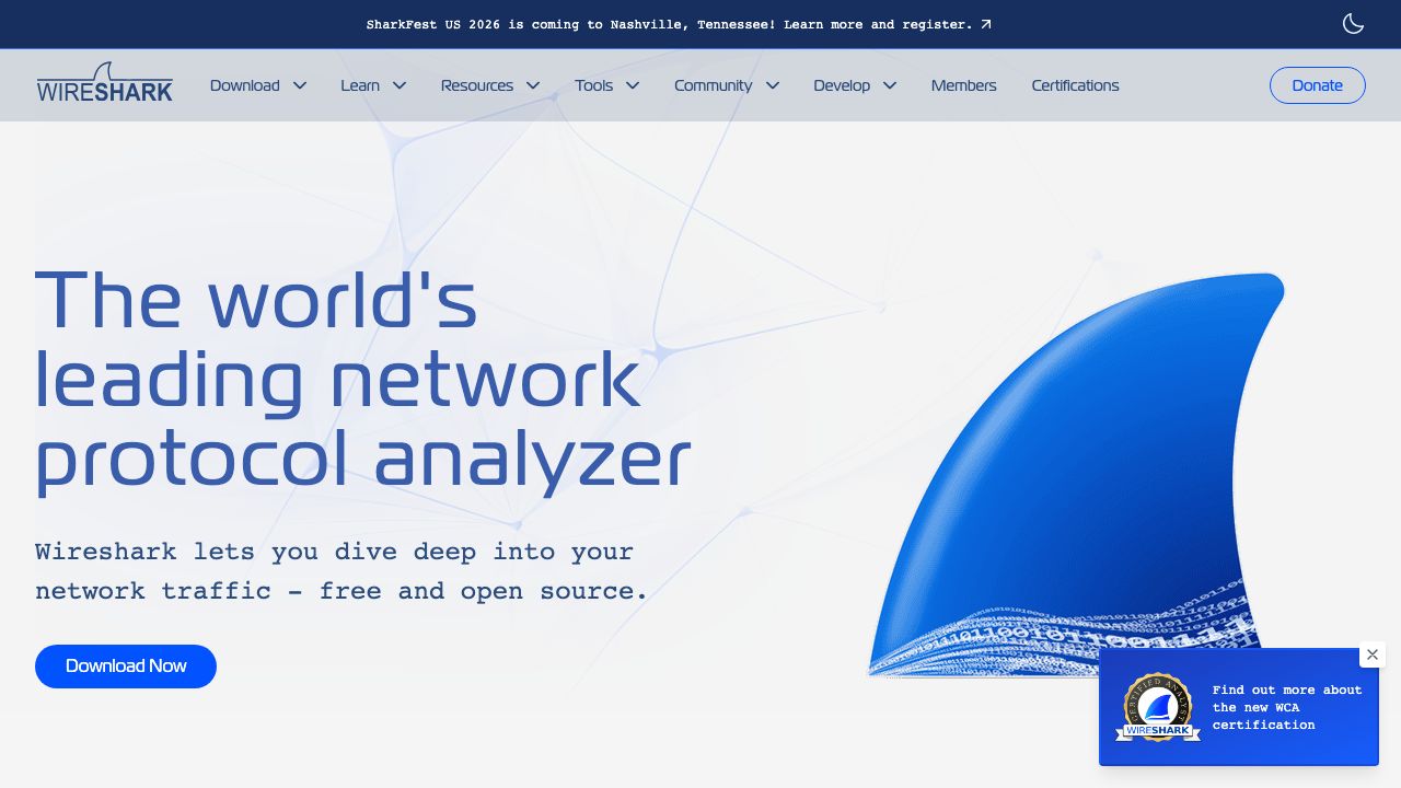 Wireshark official website preview