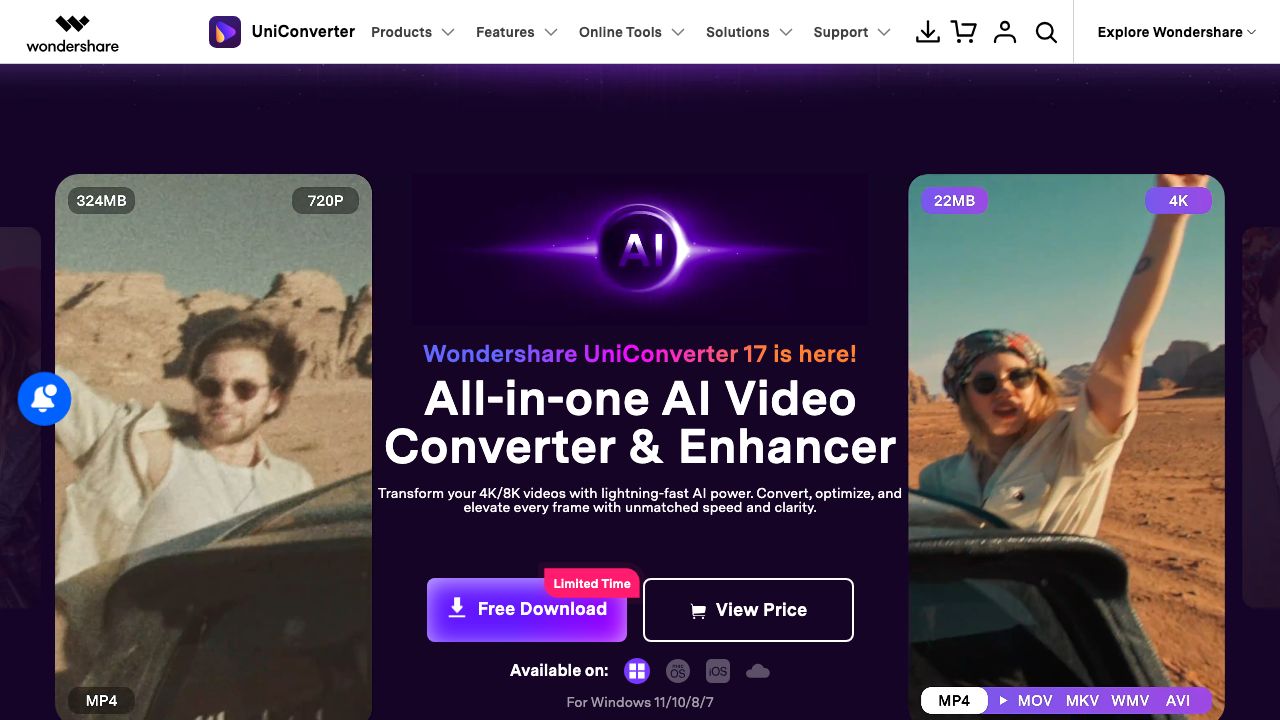 Wondershare Uniconverter official website preview