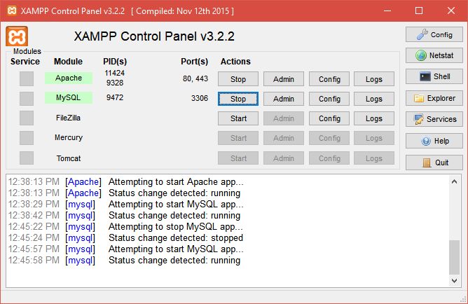 XAMPP interface preview 1