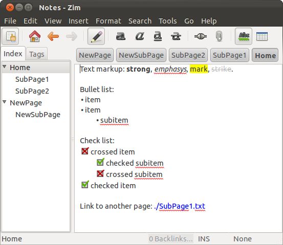 Zim Desktop Wiki interface preview 1